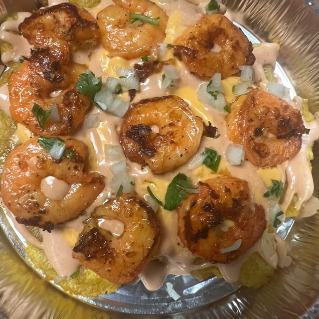 Shrimp Loaded Tostones.
